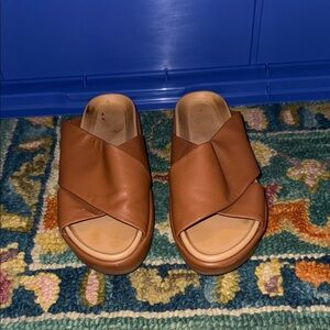 Beek Tan Leather Slide Sandals